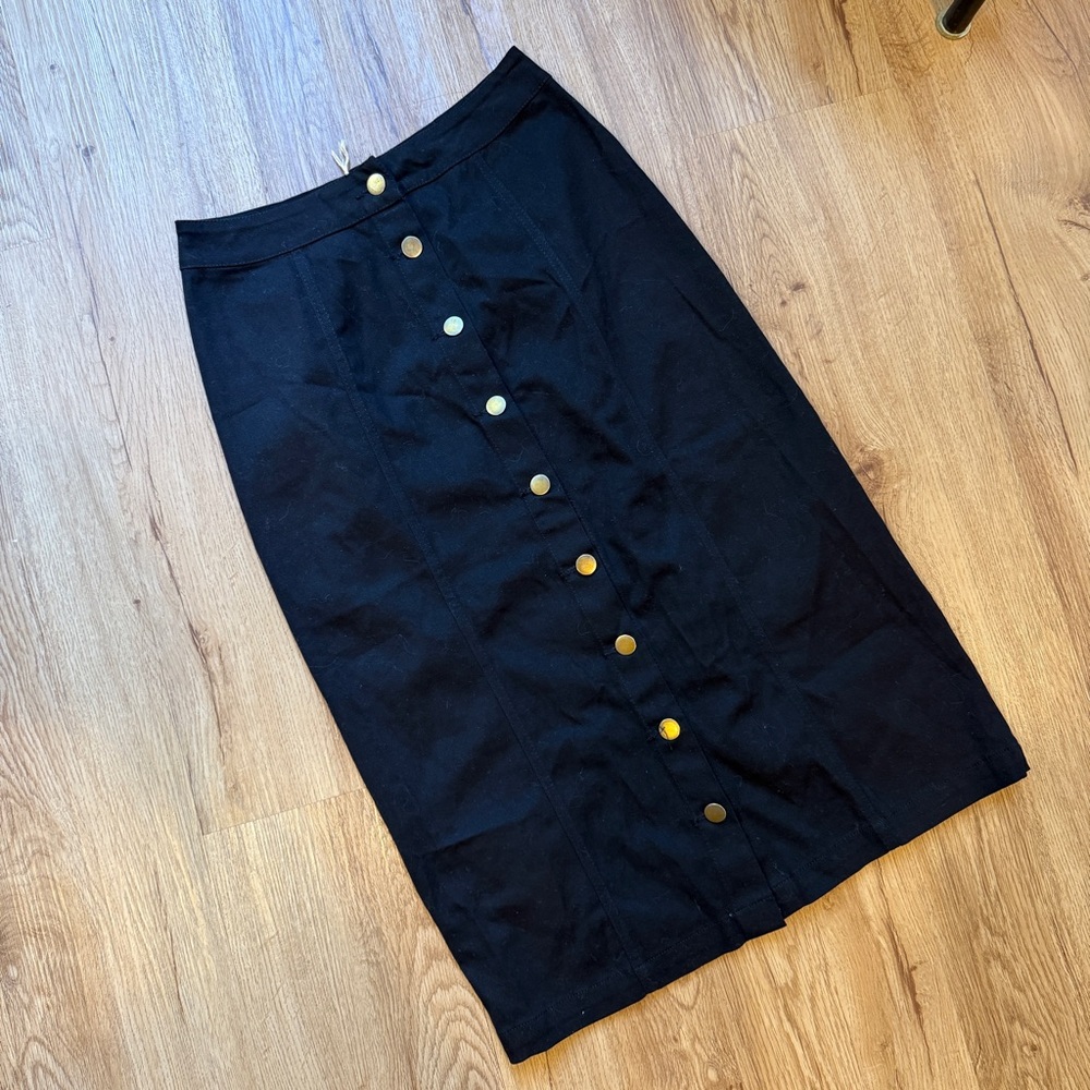 Nasty Gal Black Pencil Skirt with Gold Buttons